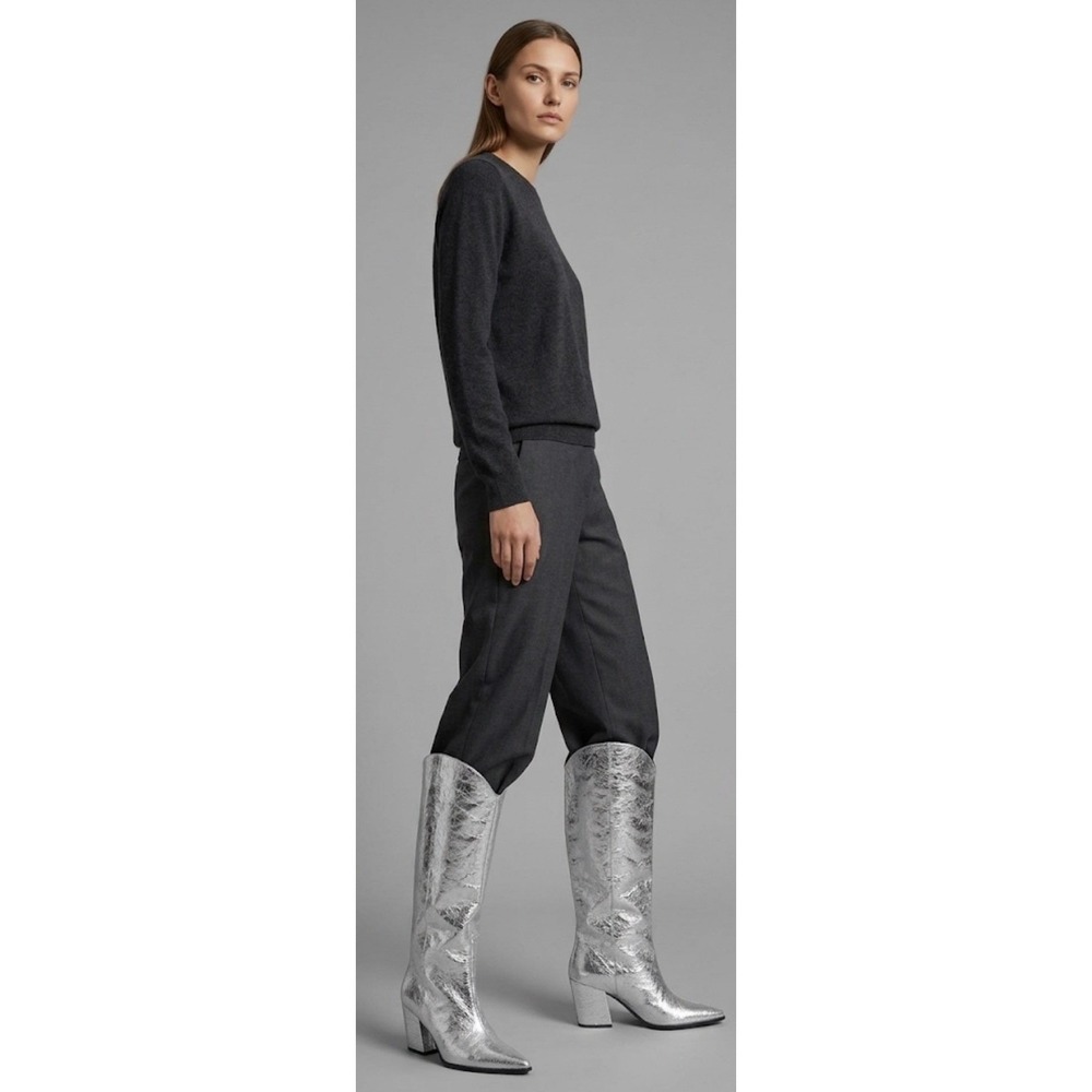 Steve Madden Croft Metallic Silver Crinkle Knee High Western Boots Size 8 NEW